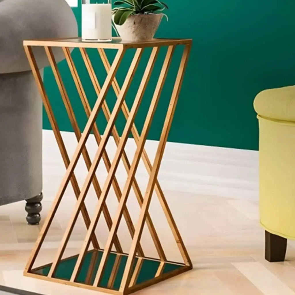 ترابيزة جانبية معدن بسطح زجاج تصميم X