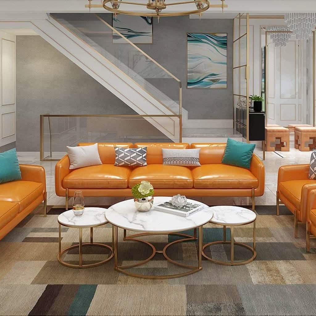 NArt75 - طقم ترابيزات قهوة معدن بسطح رخام