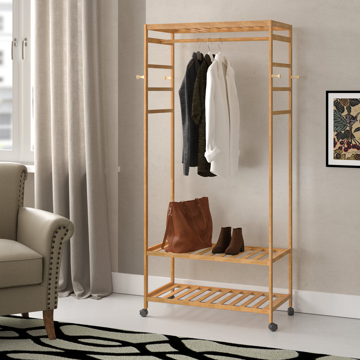 استاند ملابس خشب طبيعي