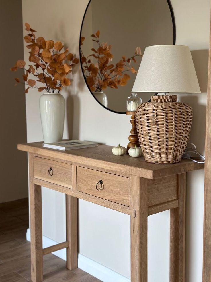 Natural Swedish wood console with mirror