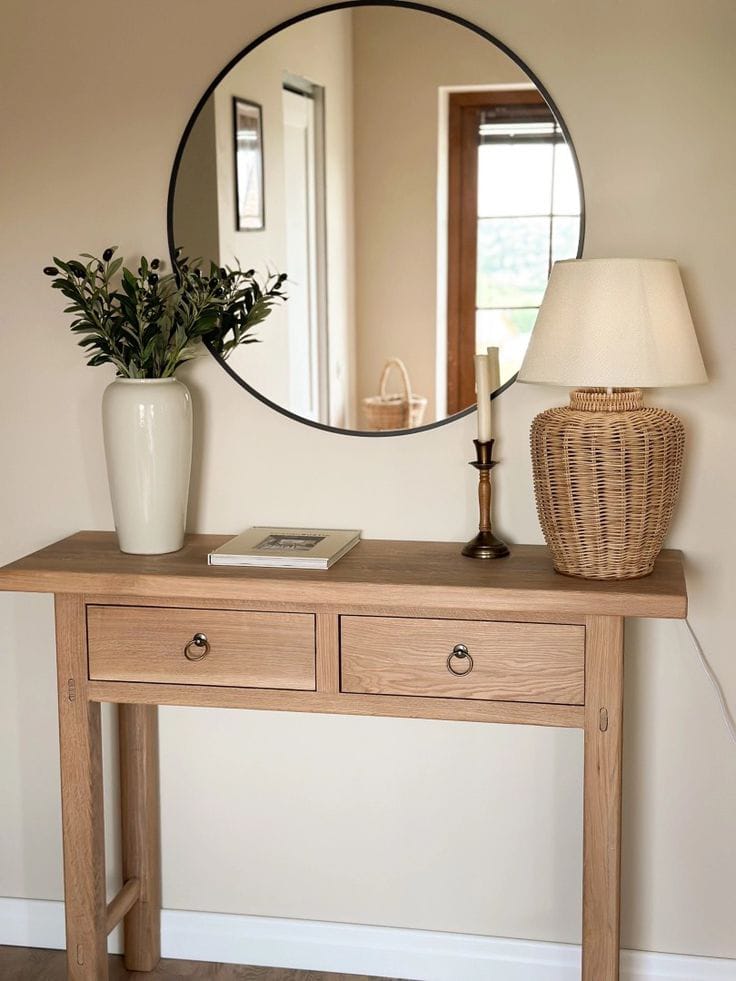 Natural Swedish wood console with mirror