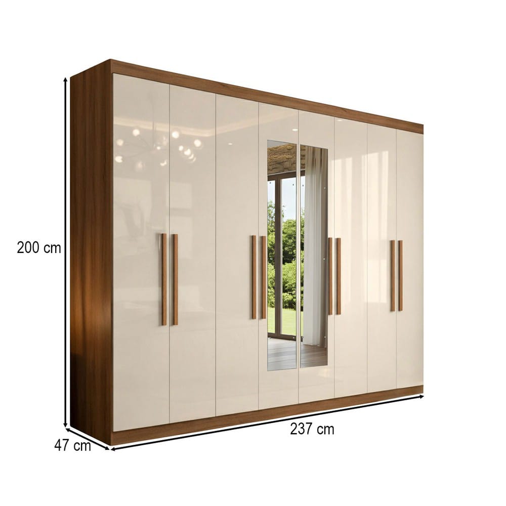 دريسنج كريمي لامع بمرايا وإطار بني 237 سم - Art Wood