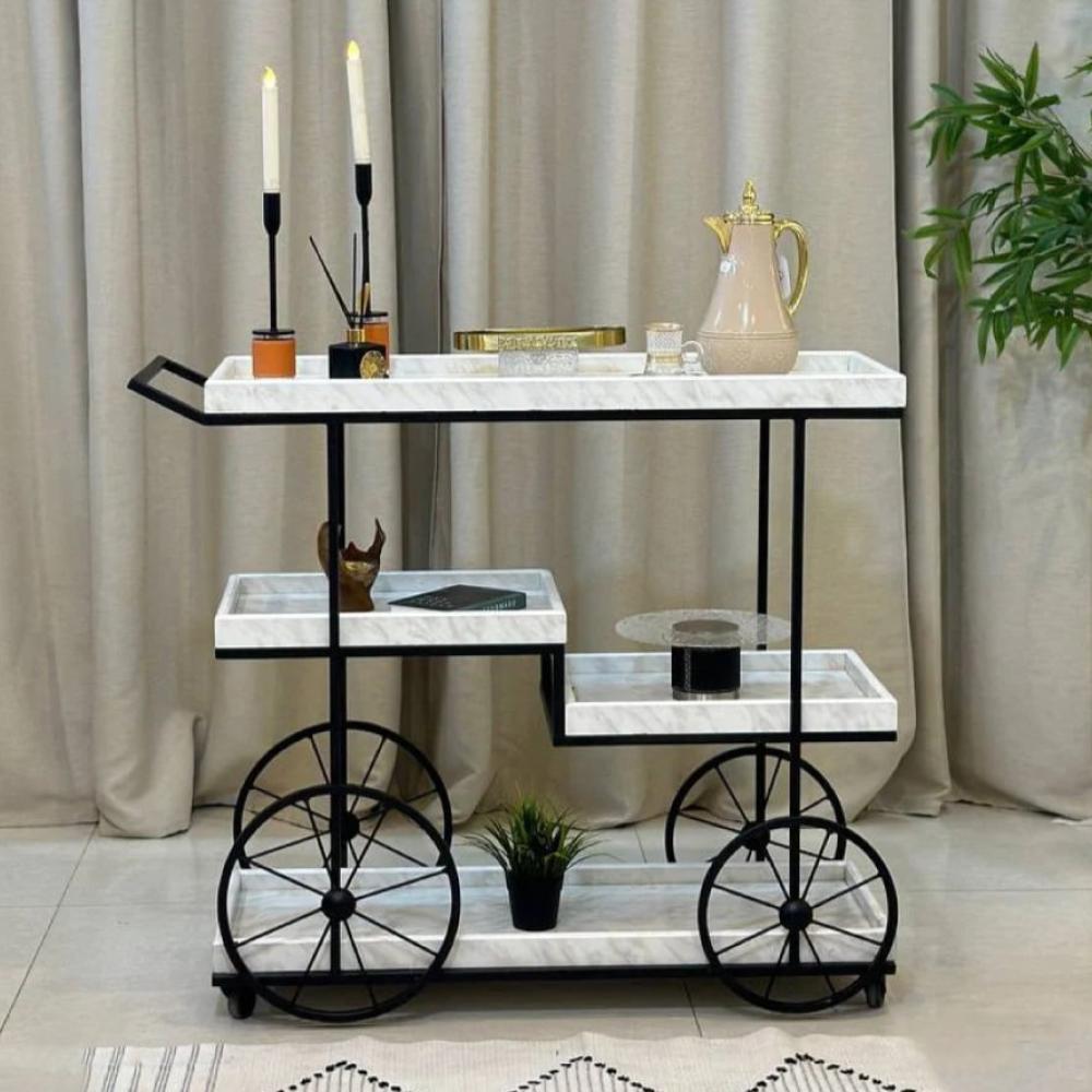 تروللي شاي خشب ومعدن