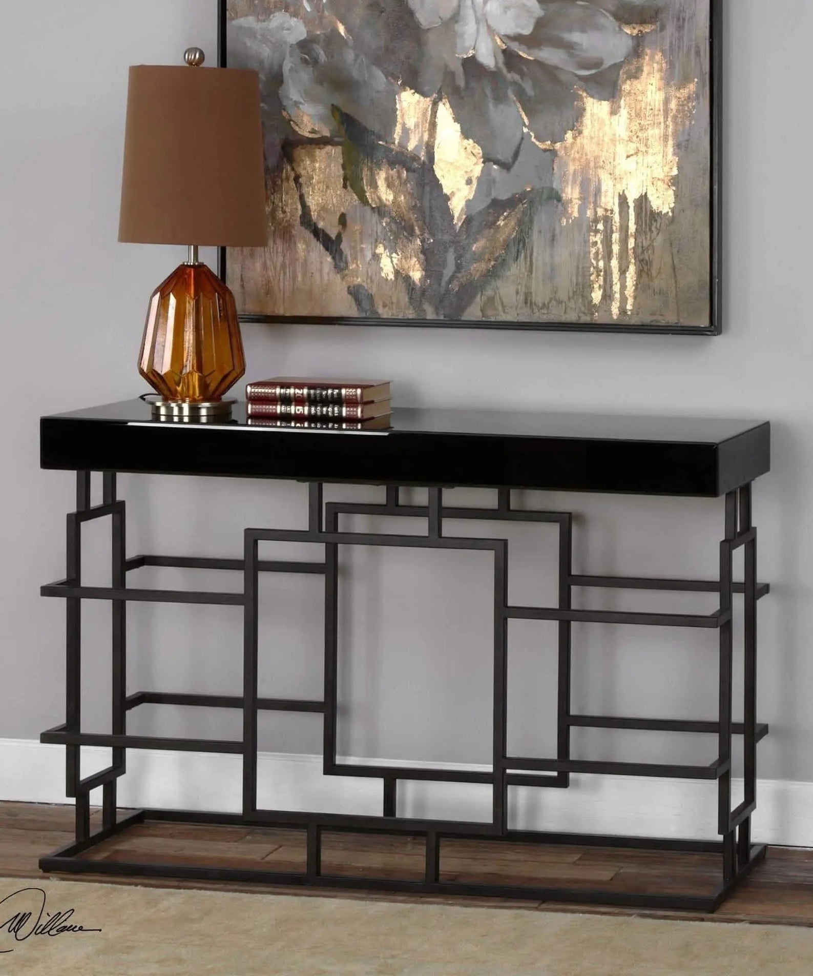 NArt124 - كونسول معدن بسطح خشبي