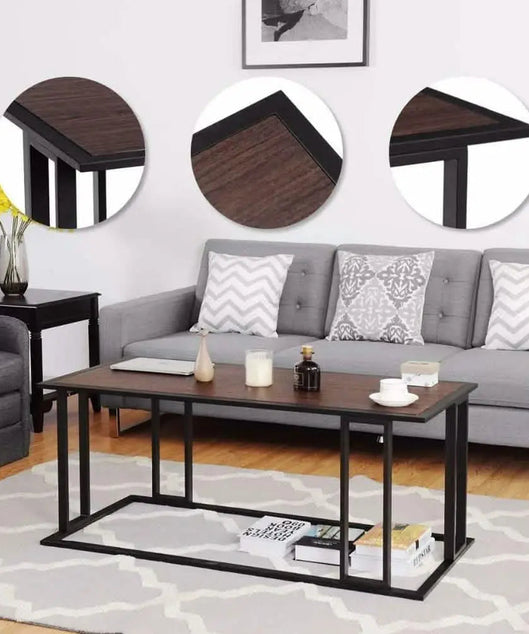 NArt120- ترابيزة قهوة معدن بسطح خشب