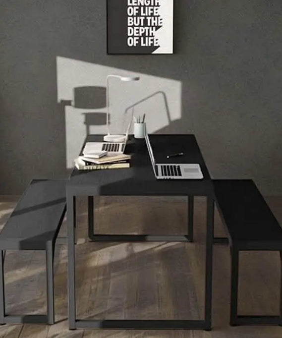 NArt71 - Dining table with 2 metal benches and a wooden top