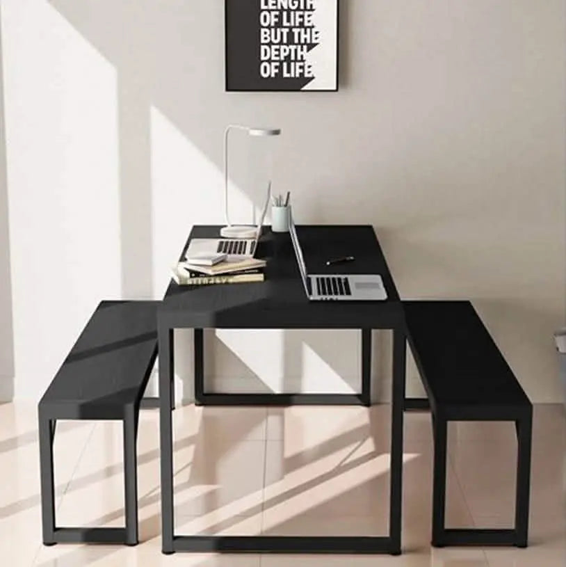 NArt71 - ترابيزة سفرة مع 2 بنش معدن بسطح خشب