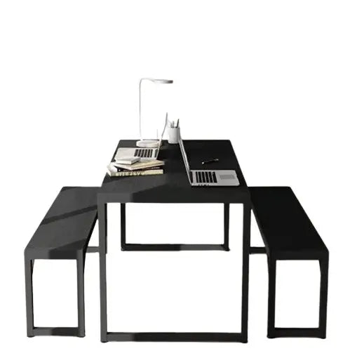 NArt71 - ترابيزة سفرة مع 2 بنش معدن بسطح خشب