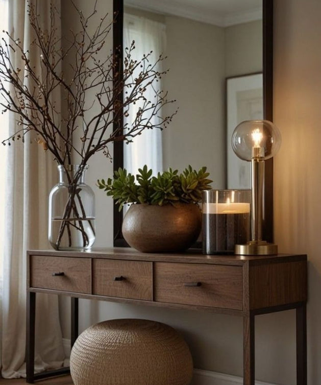 Console with mirrors, natural suede wood - ART.W.AW1062