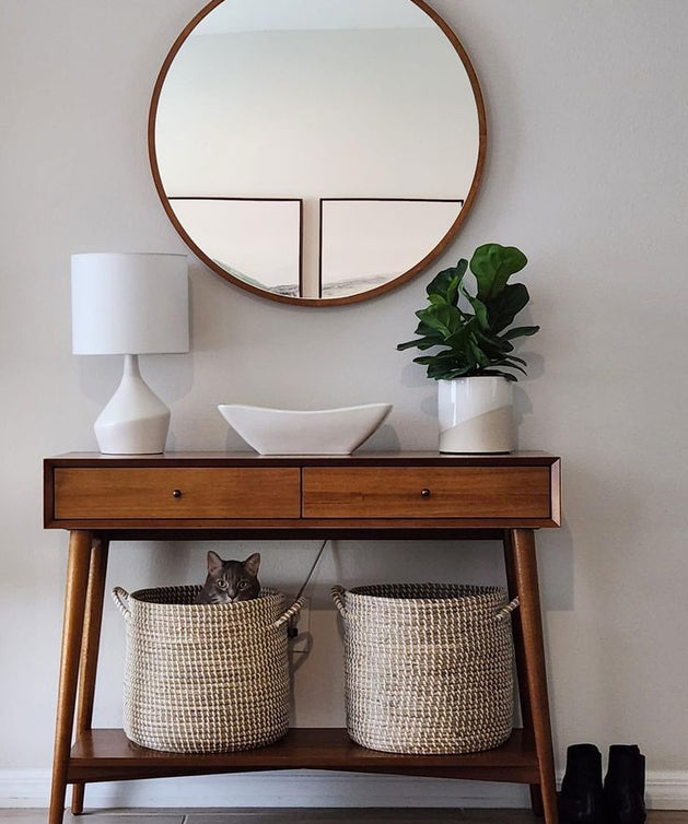 Console with mirrors, natural suede wood - ART.W.AW1061