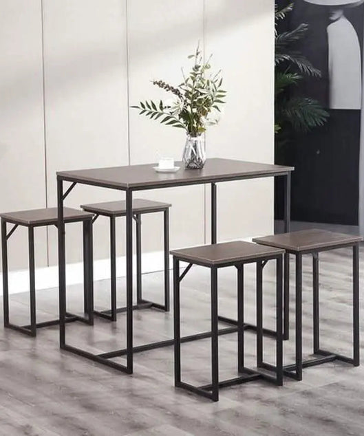 NArt74 - ترابيزة سفرة مع 4 كراسي معدن بسطح خشب