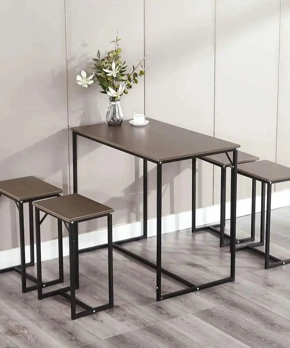 NArt74 - ترابيزة سفرة مع 4 كراسي معدن بسطح خشب