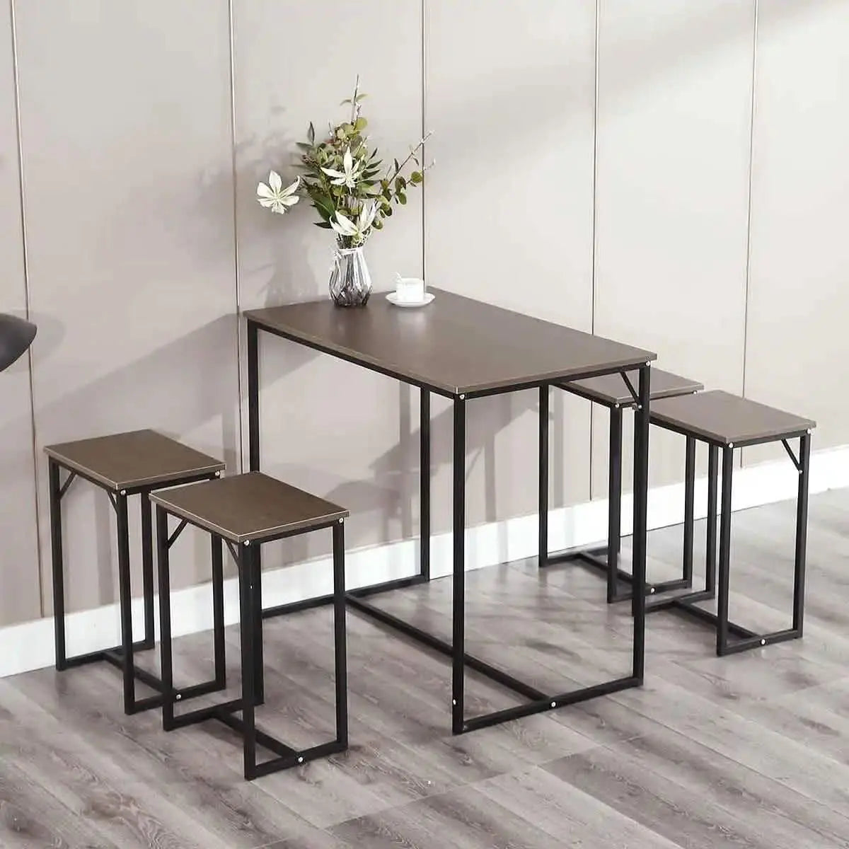 NArt74 - ترابيزة سفرة مع 4 كراسي معدن بسطح خشب