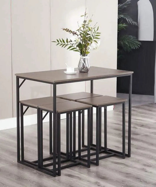 NArt74 - ترابيزة سفرة مع 4 كراسي معدن بسطح خشب