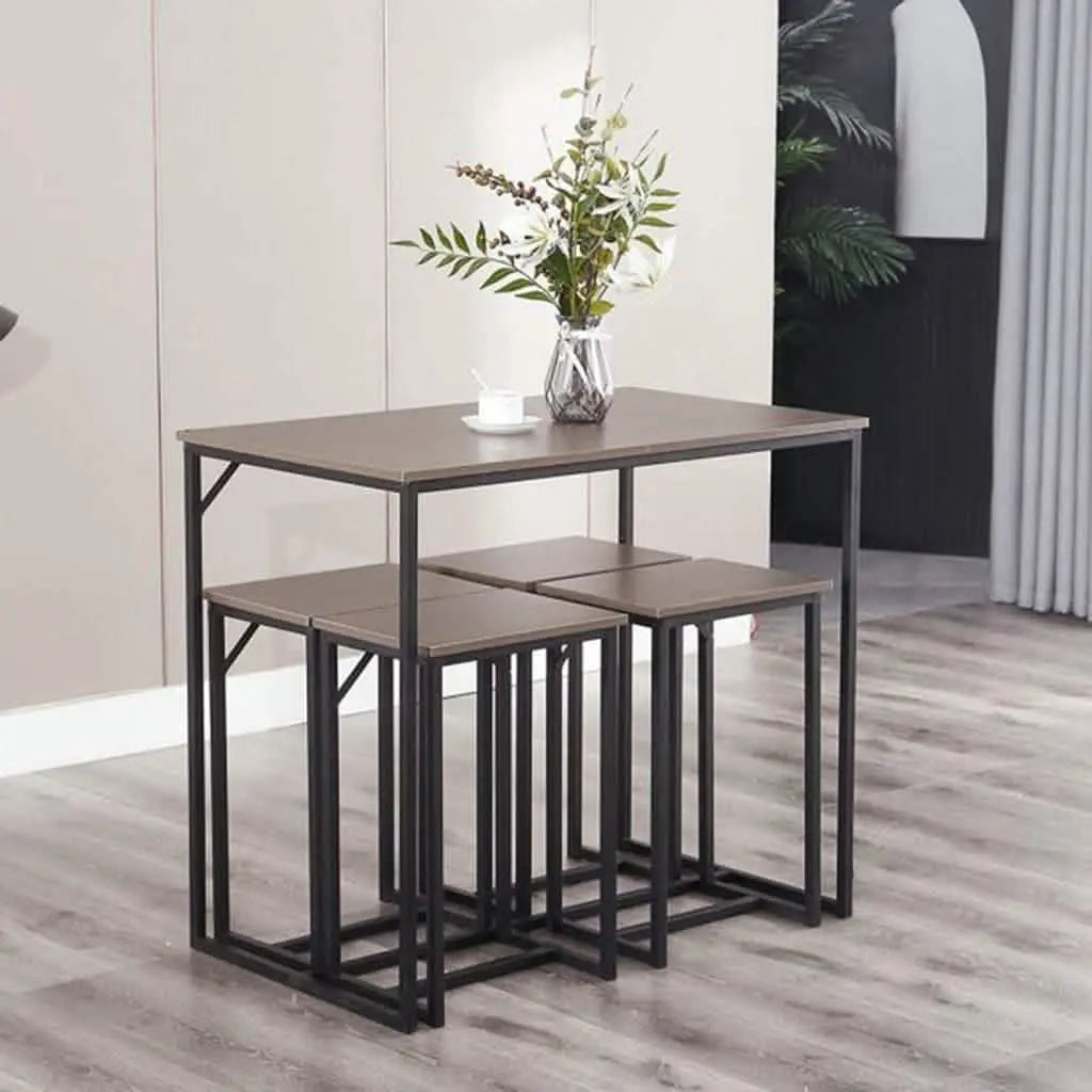 NArt74 - ترابيزة سفرة مع 4 كراسي معدن بسطح خشب