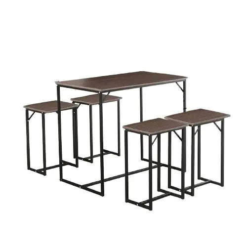 NArt74 - ترابيزة سفرة مع 4 كراسي معدن بسطح خشب