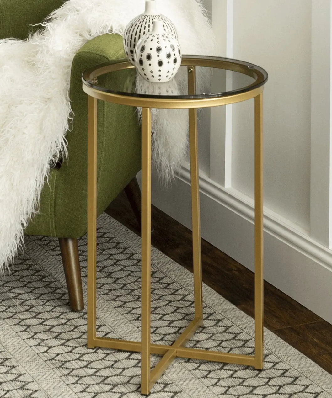 NArt122 - ترابيزة جانبية معدن بسطح زجاج