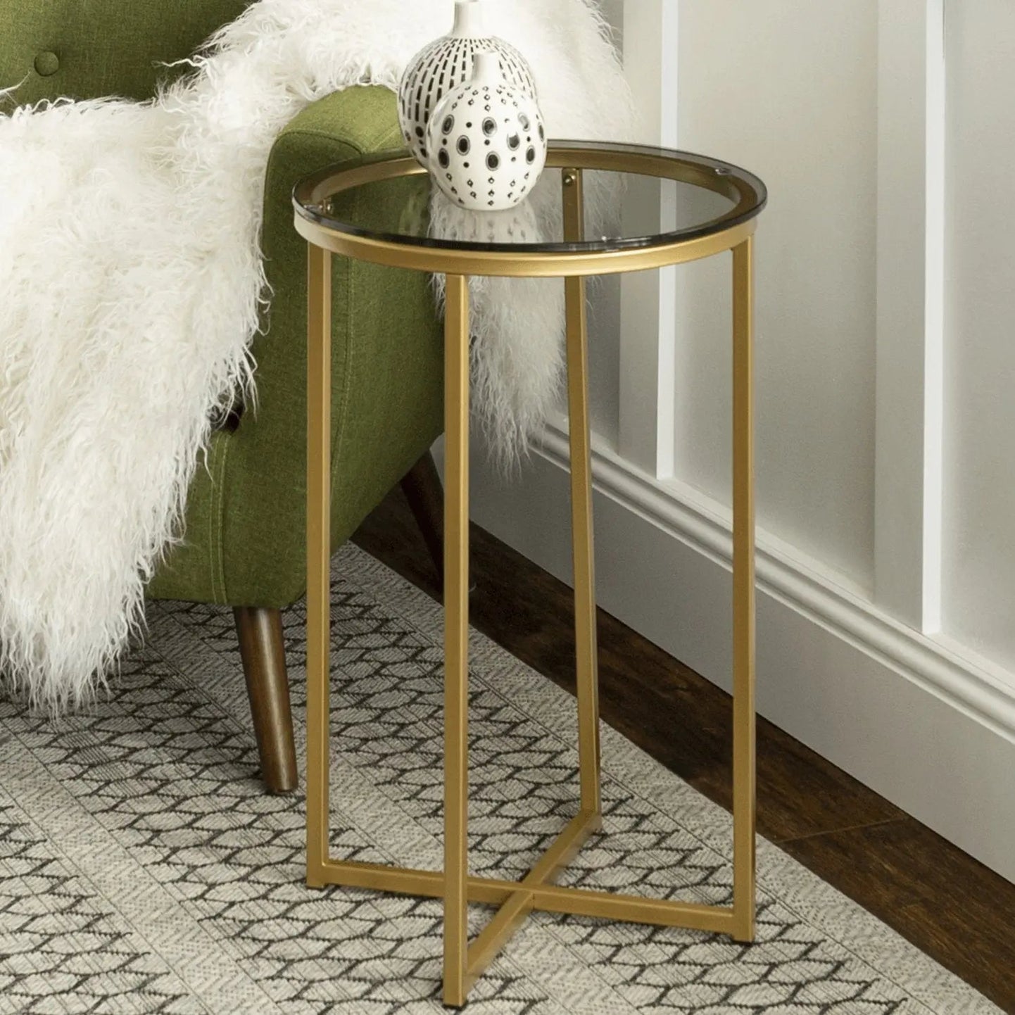 NArt122 - Metal Side Table with Glass Top 
