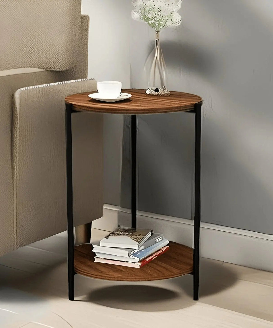 NArt29- Side table with wooden shelf