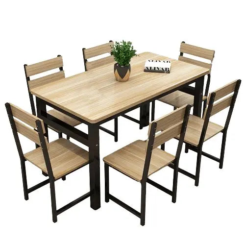 NArt65 - سفرة طعام مع 6 كراسي معدن بسطح خشب