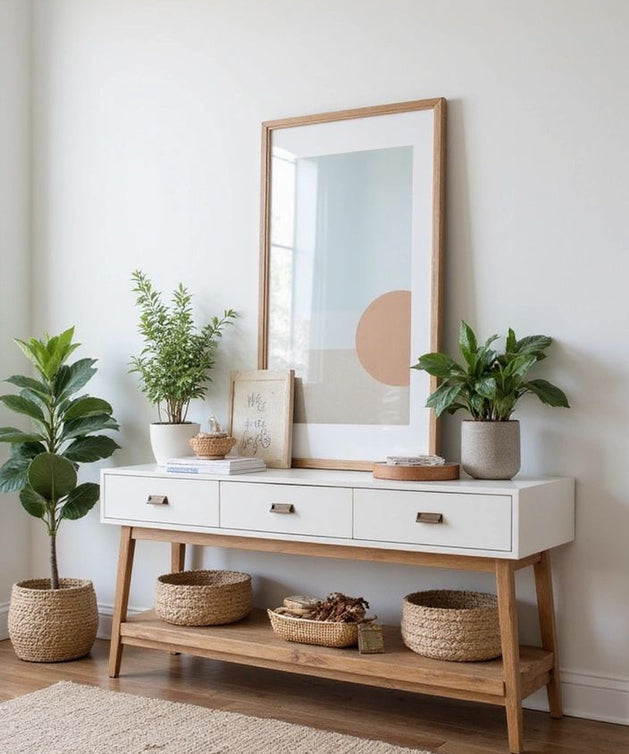 Console with mirrors, natural suede wood - ART.W.AW1049