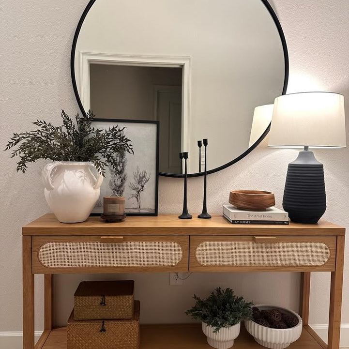 Console with mirrors, natural suede wood - ART.W.AW1046
