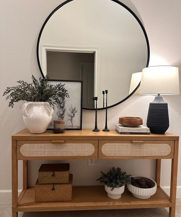 Console with mirrors, natural suede wood - ART.W.AW1046