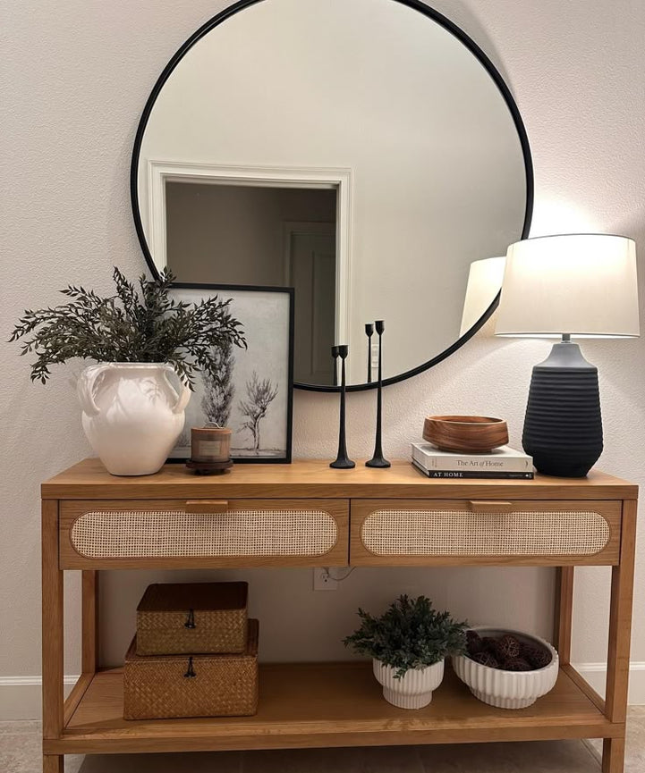 Console with mirrors, natural suede wood - ART.W.AW1046