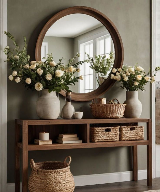 Console with mirrors, natural suede wood - ART.W.AW1047