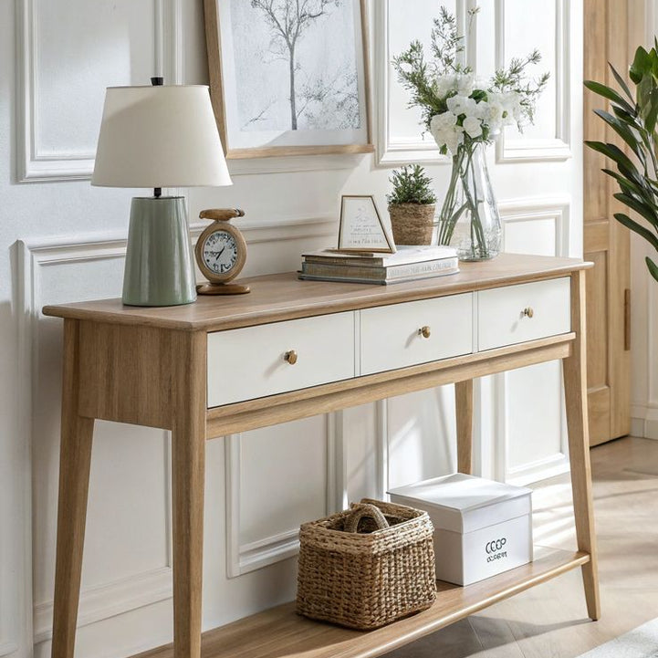 Console with mirrors, natural suede wood - ART.W.AW1048