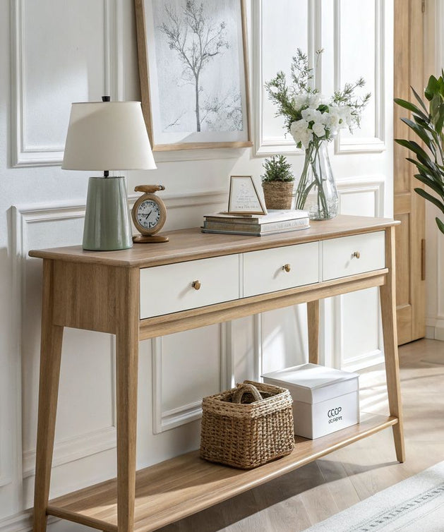 Console with mirrors, natural suede wood - ART.W.AW1048