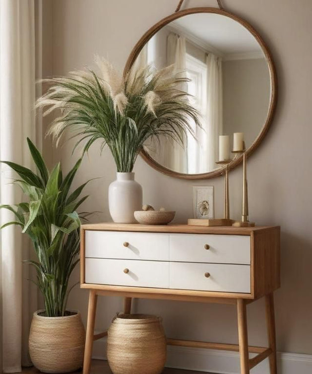 Console with mirrors, natural suede wood - ART.W.AW1041