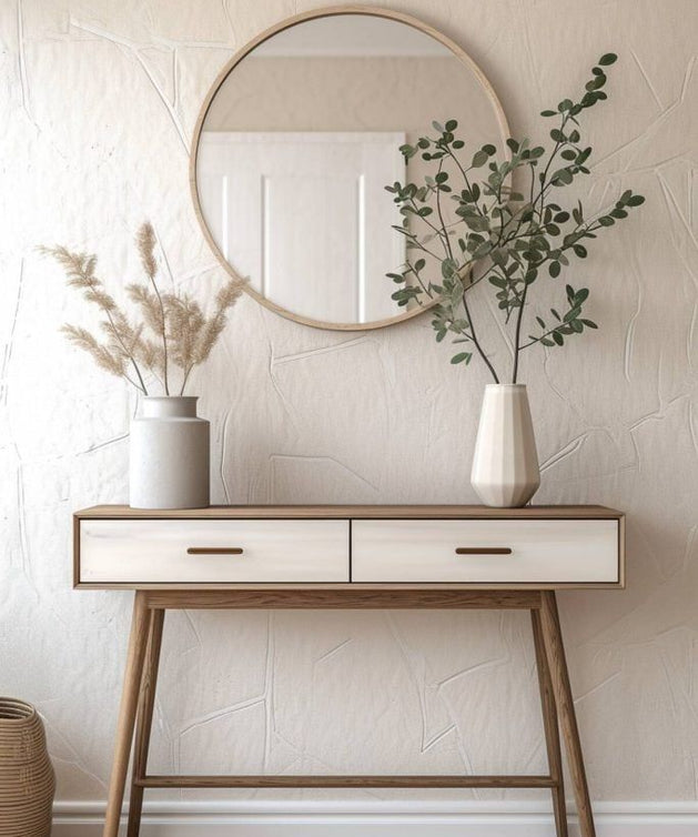 Console with mirrors, natural suede wood - ART.W.AW1042