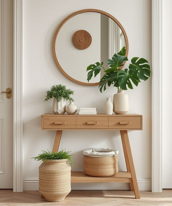 Console with mirrors, natural suede wood - ART.W.AW1040