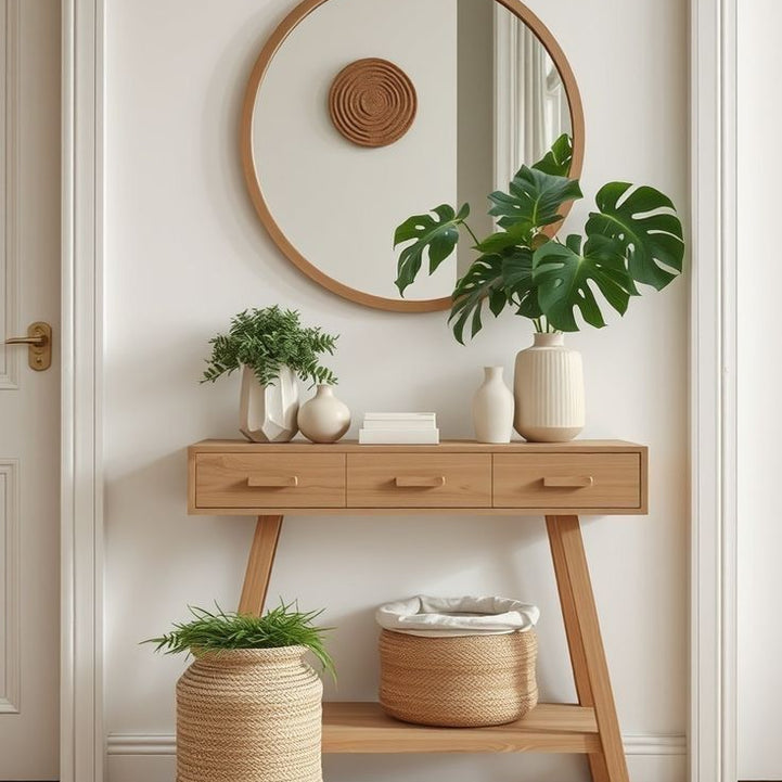 Console with mirrors, natural suede wood - ART.W.AW1040
