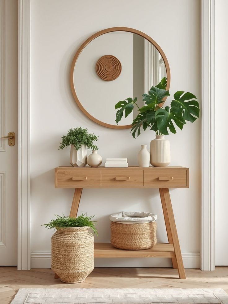 كونسول مع مرايا خشب سويد طبيعي  -  ART.W.AW1040