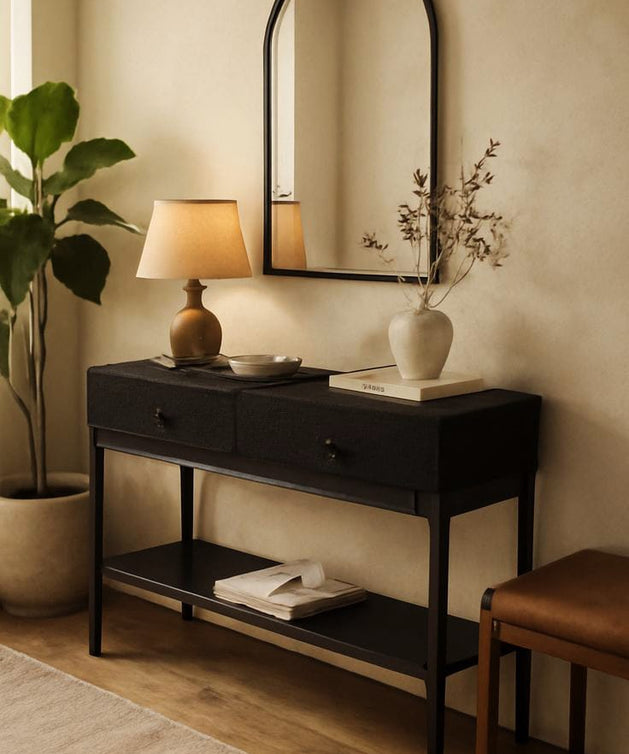 Console with mirrors, natural suede wood - ART.W.AW1054