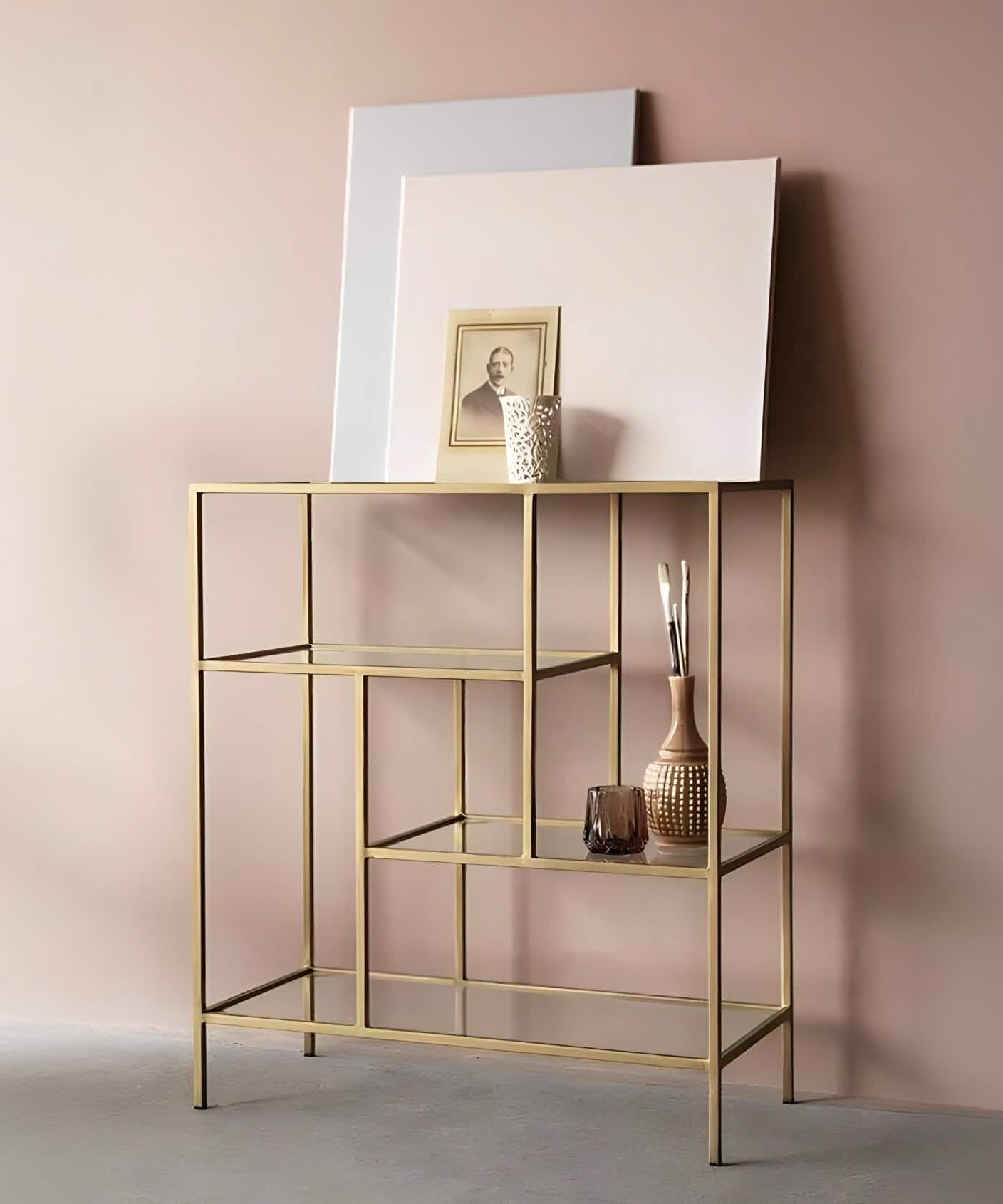 NArt153 - وحدة أرفف معدن و زجاج