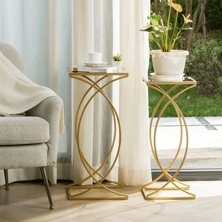 NArt9 - ترابيزة جانبية معدن بسطح زجاجي