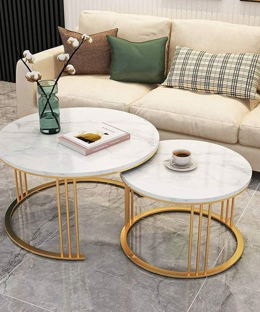 NArt7- ترابيزة قهوة متداخلة معدن بسطح رخام