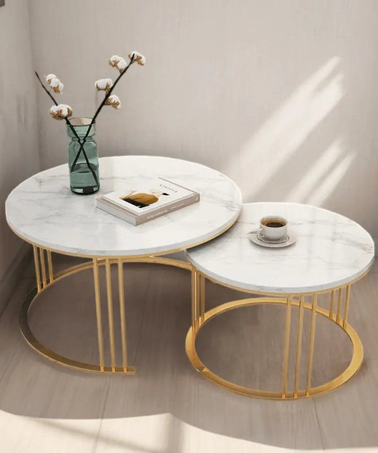 NArt7- ترابيزة قهوة متداخلة معدن بسطح رخام