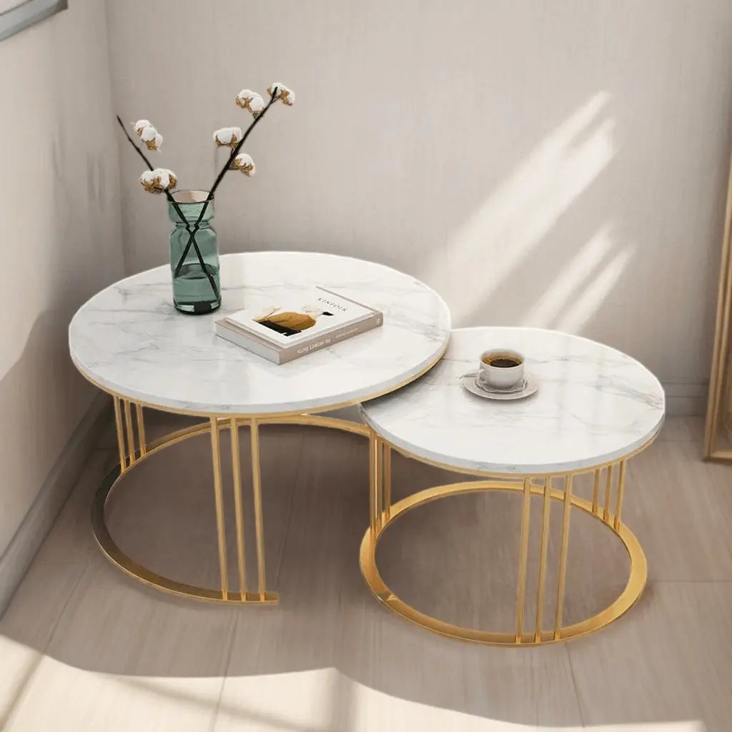 NArt7- ترابيزة قهوة متداخلة معدن بسطح رخام