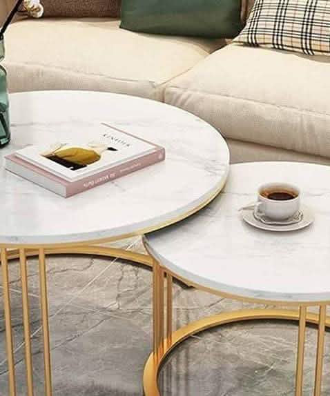 NArt7- ترابيزة قهوة متداخلة معدن بسطح رخام