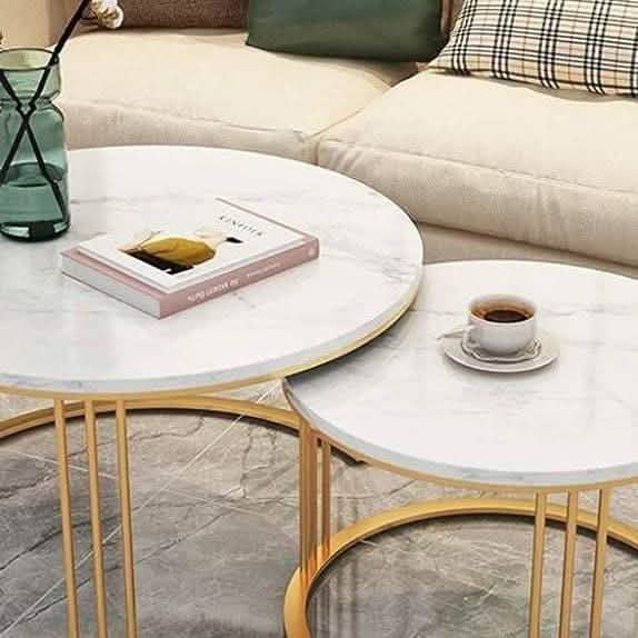 NArt7- ترابيزة قهوة متداخلة معدن بسطح رخام