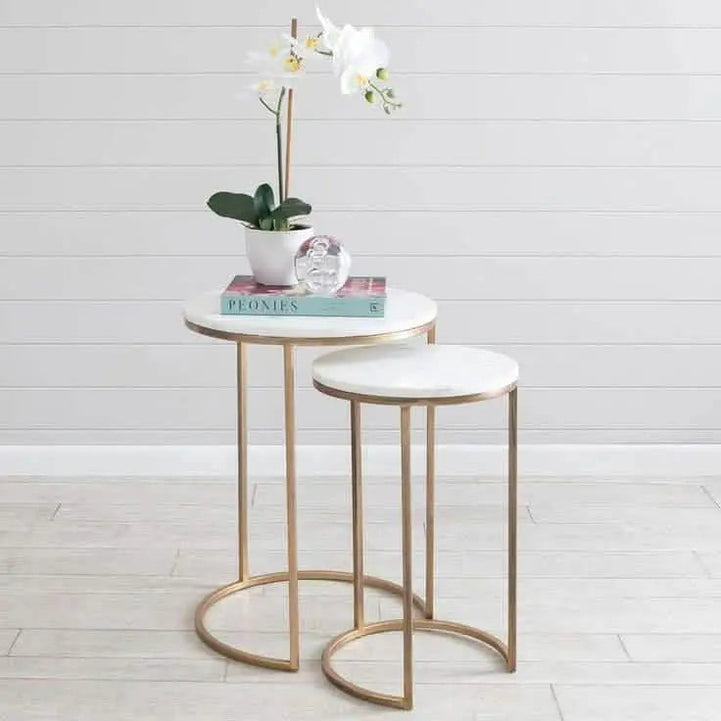 NArt115 - Metal Nesting Side Table with Marble Top