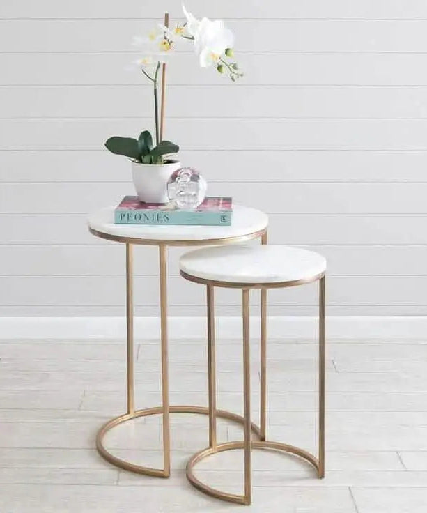 NArt115 - Metal Nesting Side Table with Marble Top