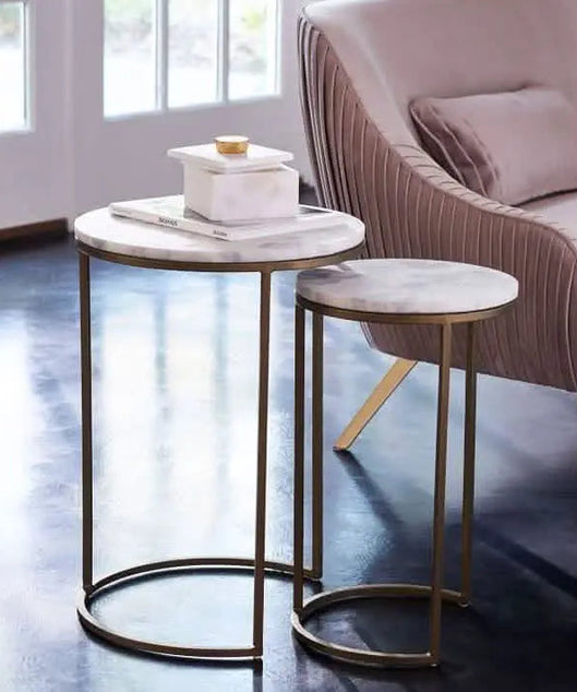 NArt115 - ترابيزة جانبية متداخلة معدن بسطح رخام