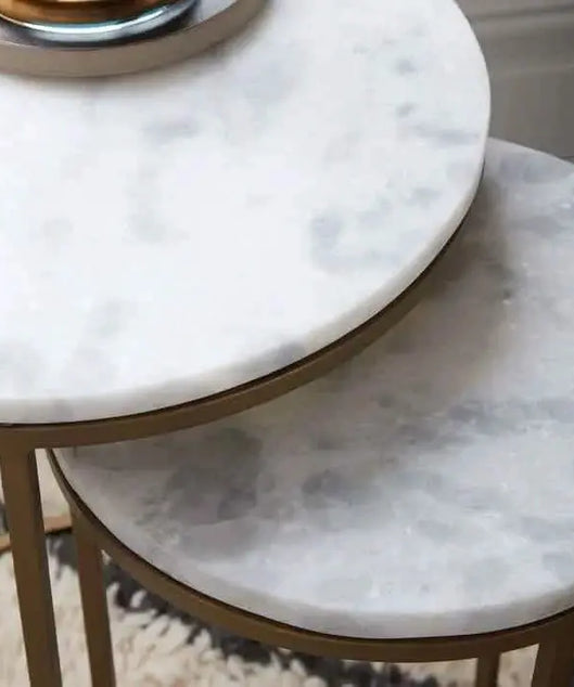 NArt115 - ترابيزة جانبية متداخلة معدن بسطح رخام