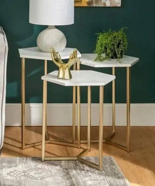 NArt91 - مجموعة ترابيزات جانبية معدن بسطح رخام