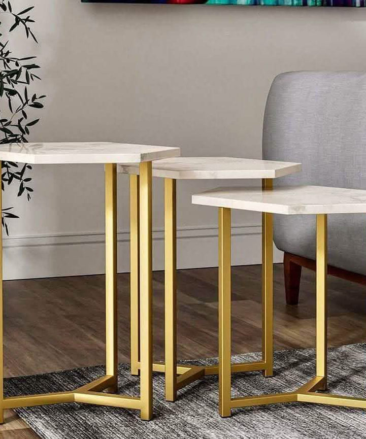 NArt91 - Metal Side Tables with Marble Top